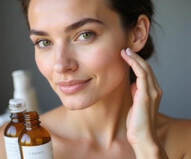 Woman applying natural anti-aging facial skincare products with visible results