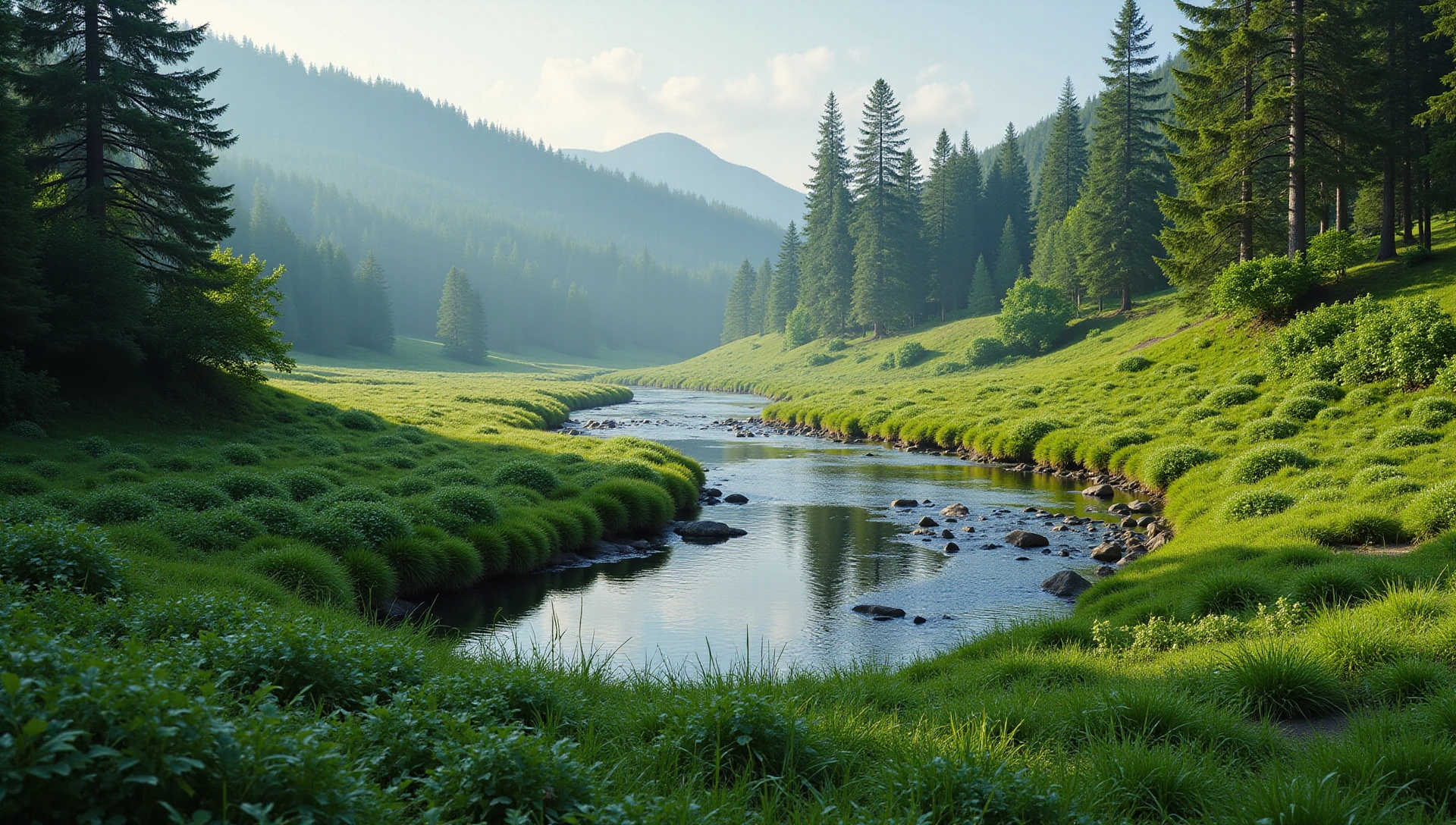 Vibrant natural wellness landscape with lush greenery and serene natural environment